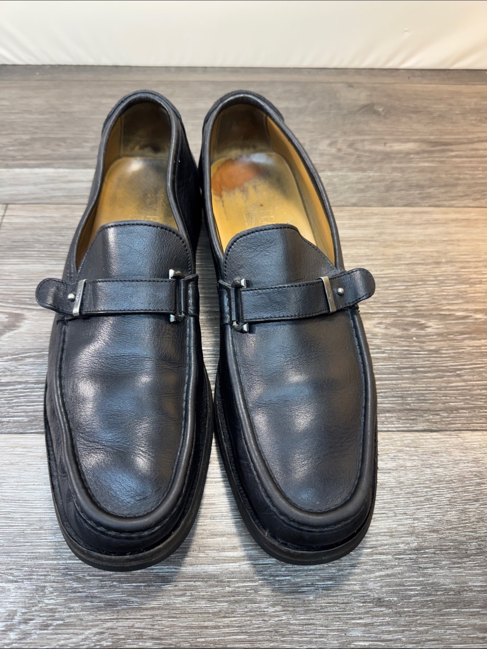 Salvatore Ferragamo Black Leather Slip-Ons men’s SZ 10 (h179)